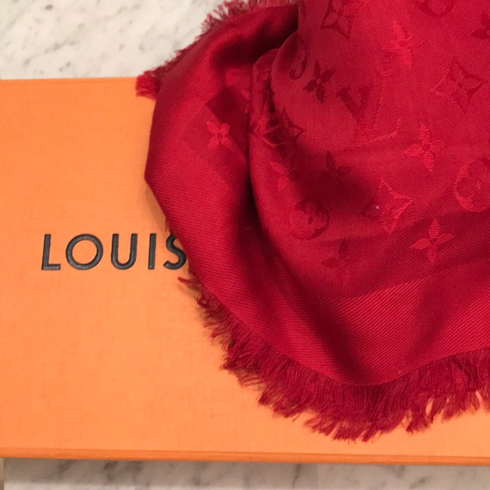 Louis Vuitton red wool/silk blend large scarf
